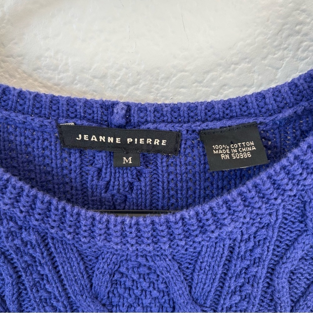 JEANNE PIERRE 100% Cotton Royal Blue Cable Knit Sweater Women’s Medium - Picture 3 of 6